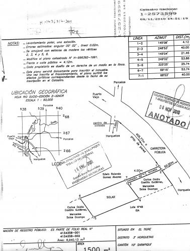 Se vende Lote en La Tigra de Puerto Viejo de Sarapiquí 