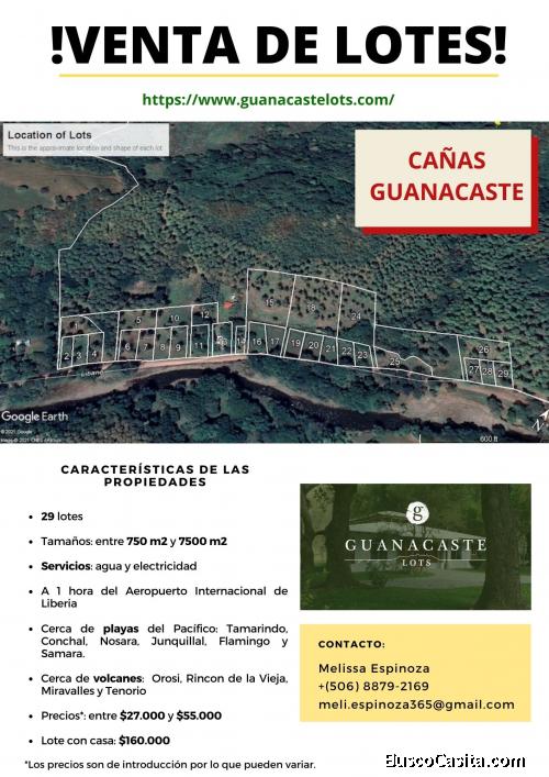 Se venden 29 lotes y una casa en Cañas, Guanacaste. 
