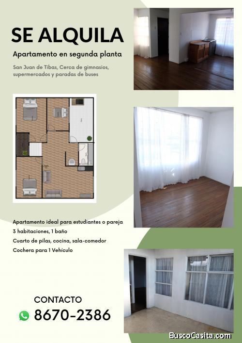 Se alquila apartamento en segunda planta San Juan de Tibas