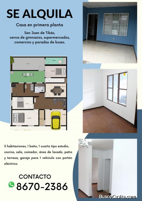 Se alquila casa en primera planta San Juan de Tibas
