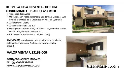 Venta Hermosa Casa Heredia - Condominio El Prado