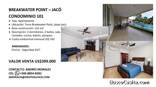 Venta Apartamento frente al mar Jacó, Condominio Breakwater Point