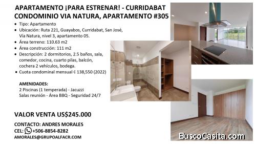 Venta Apartamento Nuevo - Curridabat - Condominio Vía Natura