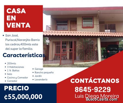 Casa en venta en Guayabo de Mora Camino a Puriscal,1 hora de la capital lugar tranquilo de montaña 