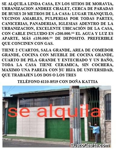 Se Alquila Casa en los Sitios de Moravia