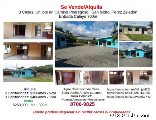  En Venta: Tres Casas ( 2-52m, 1-75m ), Un Lote ( 800m ), en Camino Pedregoso, San IsidroPZ