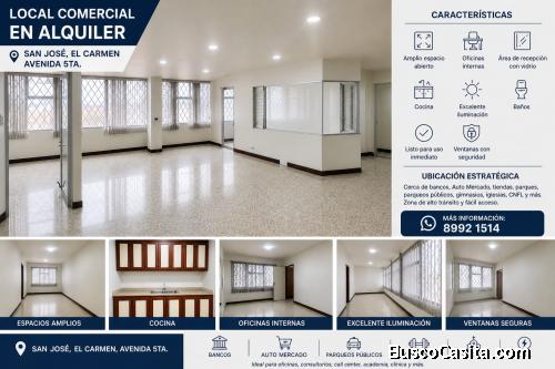 Se alquila amplio local comercial en San Jose Centro, Avenida 5ta.