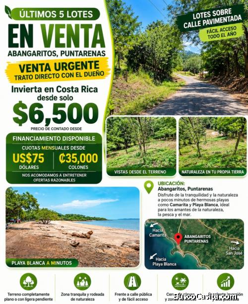 ÚLTIMOS 5 LOTES EN MANZANILLO, PUNTARENAS. 