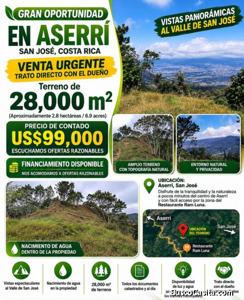 DE OPORTUNIDAD BELLA FINCA EN ASERRÍ, SAN JOSÉ. 