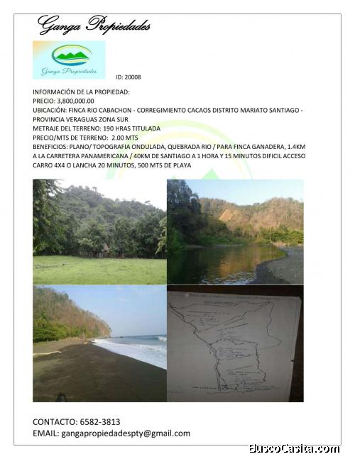 FINCA DE 190 HECTAREAS, VERAGUAS ( NEGOCIABLE)