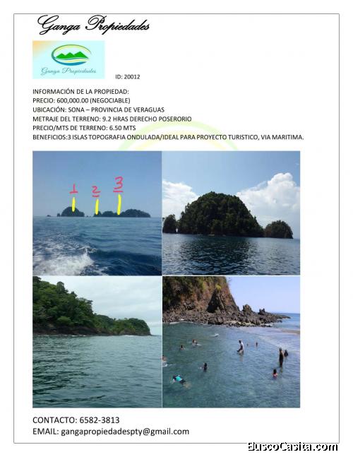 3 ISLAS DE 9.2 HECTAREAS VERAGUAS SONA