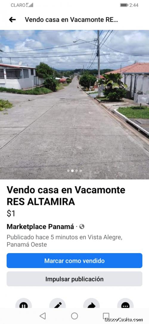 SE VENDE  CASA RESIDENCIAL ALTAMIRA 
