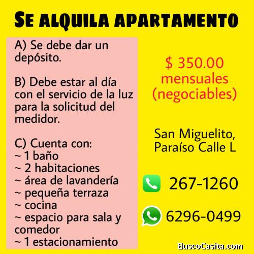 SE ALQUILA APARTAMENTO