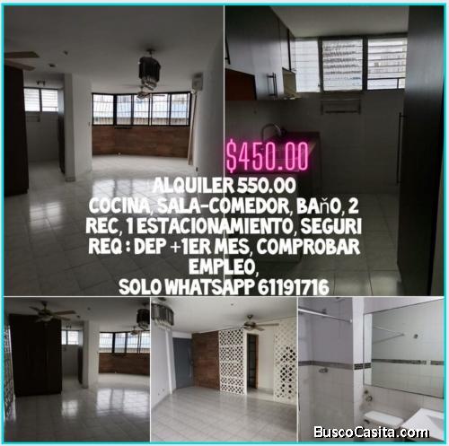 ALQUILO Apartamento 2hab, 1bañ, Parque Lefebre 450.00