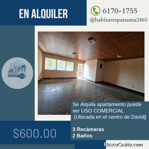 Se Alquila Apartamento en  (El Centro de David) puede ser para USO COMERCIAL