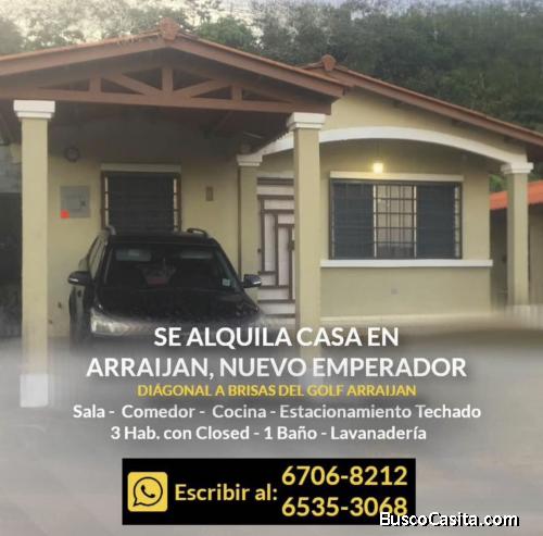Se alquila casa en Arraiján, Nuevo emperador, Barriada Villas de Lago Emperador, Diagonal a Brisas d