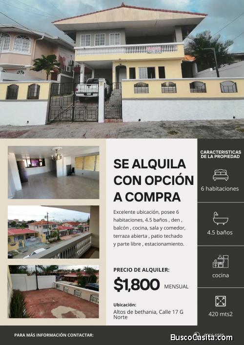 Se alquila casa en altos de betania, lugar centrico.