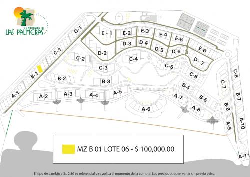 VENTA DE LOTE CON EXCELENTE VISTA AL MAR EN EXCLUSIVO CONDOMINIO LAS PALMERAS - Mz B1 Lote 6