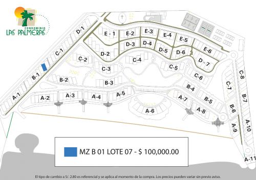 VENTA DE LOTE CON EXCELENTE VISTA AL MAR EN EXCLUSIVO CONDOMINIO LAS PALMERAS - Mz B1 Lote 07