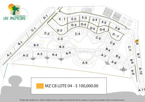 VENTA DE LOTE CON EXCELENTE VISTA AL MAR EN EXCLUSIVO CONDOMINIO LAS PALMERAS - Mz C8  Lote 04