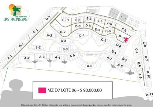 VENTA DE LOTE CON EXCELENTE VISTA AL MAR EN EXCLUSIVO CONDOMINIO LAS PALMERAS - Mz D7 Lote 06