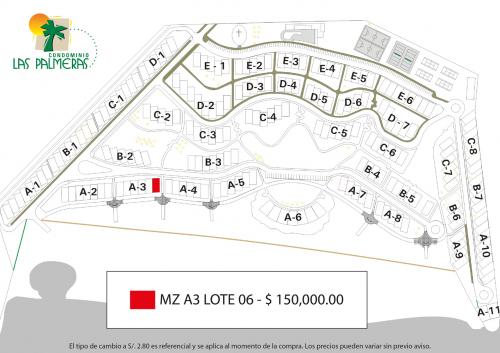 VENTA DE LOTE CON EXCELENTE VISTA AL MAR EN EXCLUSIVO CONDOMINIO LAS PALMERAS - Mz A3 Lote 06