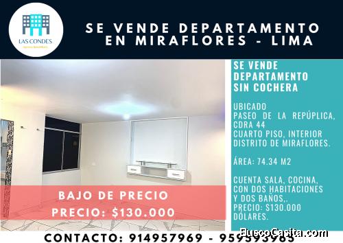 SE VENDE DEPARTAMENTO EN PASEO DE LA REPÚBLICA MIRAFLORES - LIMA