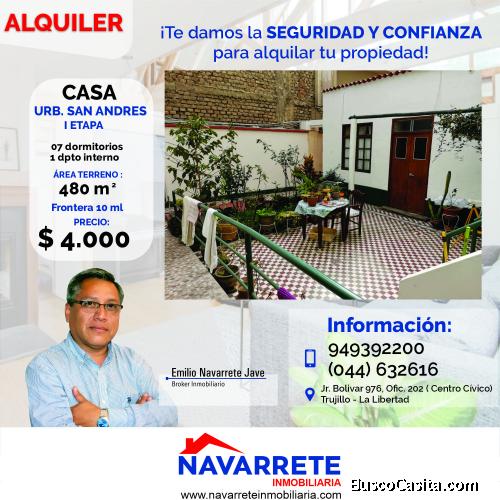 CASA EN ALQUILER – URB. SAN ANDRES – I ETAPA – AV. LARCO