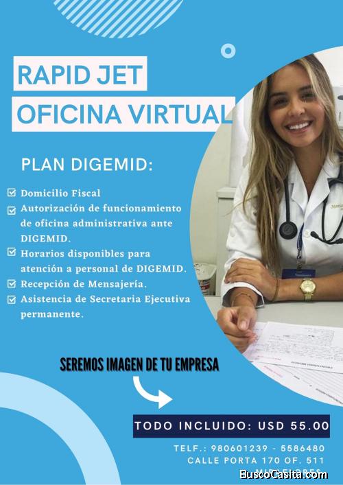 ALQUILA TU OFICINA VIRTUAL CON ESPACIO PARA DIGEMID EN LA MEJOR ZONA DE MIRAFLORES