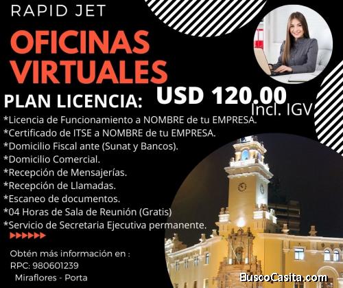 ALQUILA TU OFICINA VIRTUAL MAS LICENCIA FUNCIONAMIENTO A NOMBRE DE TU EMPRESA