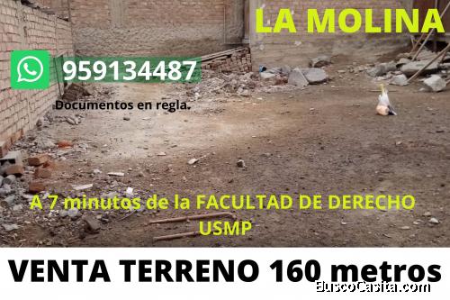 VENTA DE TERRENO EN LA MOLINA 160 METROS EN ESQUINA A 5 MINUTOS DEL OVALO LOS CONDORES 