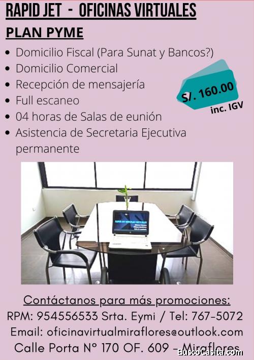 ALQUILER DE OFICINA AMOBLADA EN MIRAFLORES