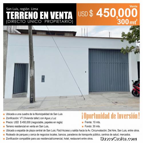 Terreno San Luis, lima - Venta directa