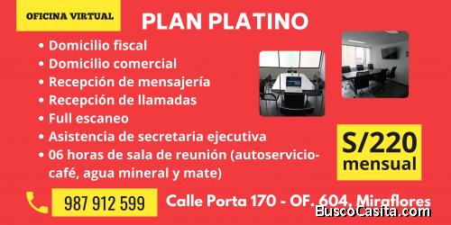 ALQUILER OFICINA VIRTUAL Y SALA DE REUNIÓN MIRAFLORES