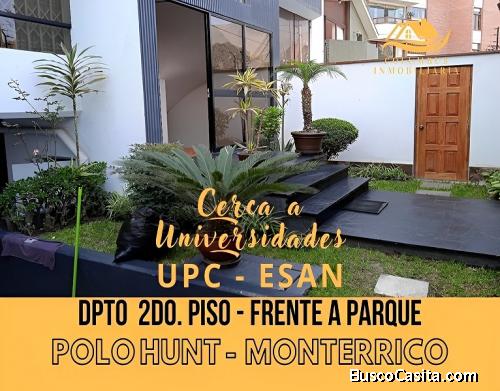 Surco MONTERRICO Polo Hunt - Venta Departamento Frente a Parque en Calle Cerrada cerca a Universidad