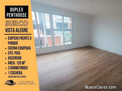 Surco VISTA ALEGRE - Venta Duplex Penthouse Frente a Parque + Cocina Equipada + 3 Dorm (120m²)