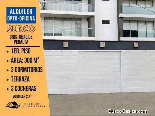 Surco Valle Hermoso - Alquiler 1er. Piso De 300 M² - 3 Cocheras Puerta A Calle! Departamento  Ofici