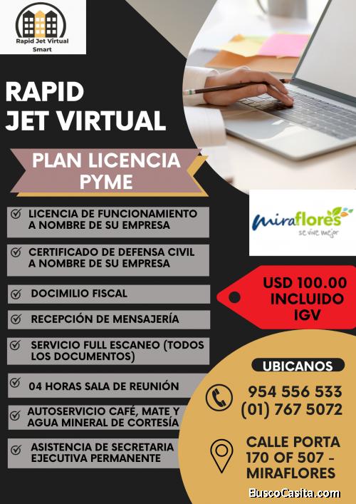 OFICINA VIRTUAL CON LICENCIA DE FUNCIONAMIENTO EN MIRAFLORES