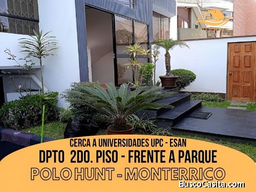 Surco MONTERRICO Polo Hunt - Venta Departamento Frente a Parque en Calle Cerrada cerca a Universidad