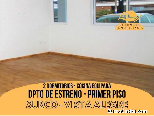 Surco VISTA ALEGRE - Venta Departamento 1er. Piso De Estreno 2dorm + Cocina Equipada Frente a Parque