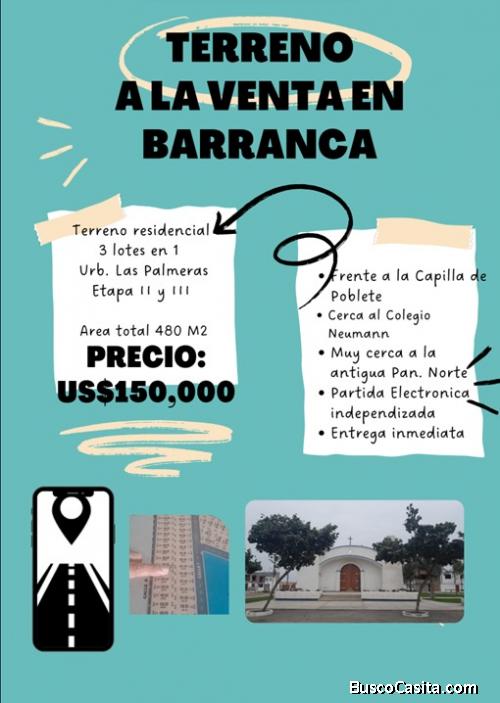Terreno en BARRANCA 480 m2 Urb Las Palmeras 