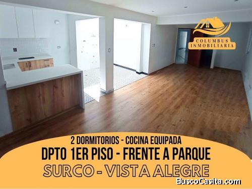 Surco VISTA ALEGRE - Venta Departamento 1er. Piso DE ESTRENO 2dorm + Cocina Equipada Frente a PARQUE