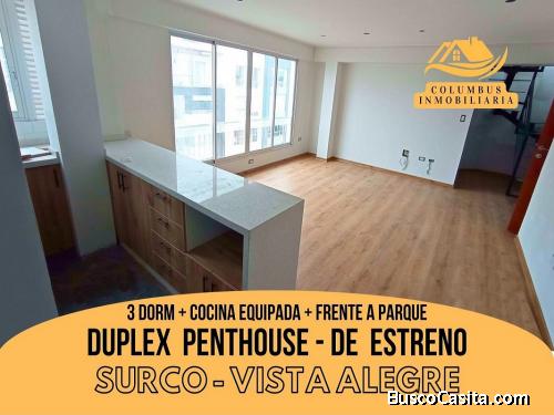 Surco VISTA ALEGRE - Venta Dúplex PENTHOUSE DE ESTRENO de 3dorm+Cocina EQUIPADA y Frente a PARQUE