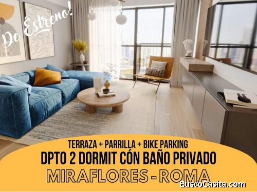 Miraflores - Venta Departamento DE ESTRENO de 2dorm + Cocina Equipada en 2do.piso con Terraza + Parr