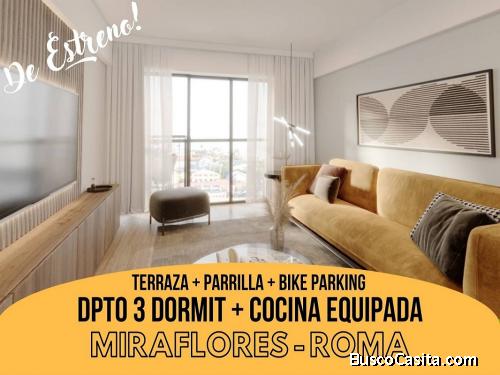 Miraflores - Venta Departamento DE ESTRENO de 3dorm + Cocina Equipada en 2do.piso con Terraza + Parr