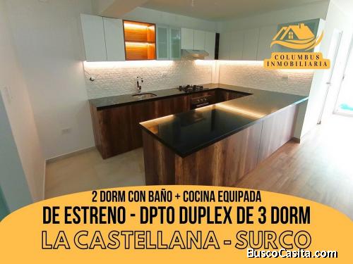 Surco LA CASTELLANA - Venta Dúplex DE ESTRENO 1er. Piso de 3dorm + 3baños + Cocina Equipada