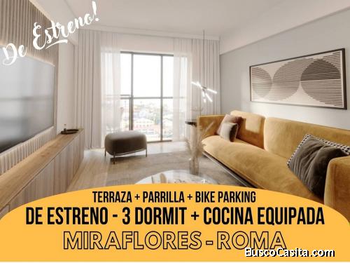 Miraflores - Venta Departamento DE ESTRENO de 3dorm + Cocina Equipada en 2do.piso con Terraza + Parr