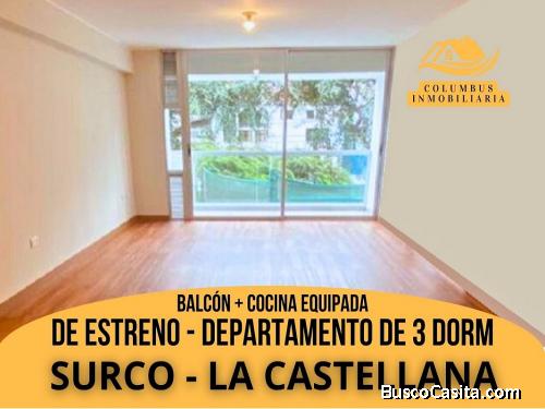 DE ESTRENO! - Venta Departamento de 3 Dorm con Balcón + Cocina Equipada en LA CASTELLANA, Surco (X01