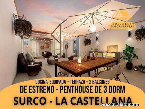 DE ESTRENO! - Surco La Castellana Duplex Penthouse de 3dorm con 2balcones + Cocina Equipada 