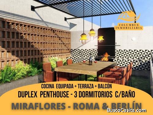 Miraflores - Duplex PENTHOUSE DE ESTRENO de 3dorm con Baños privados + Cocina Equipada + Terraza + P